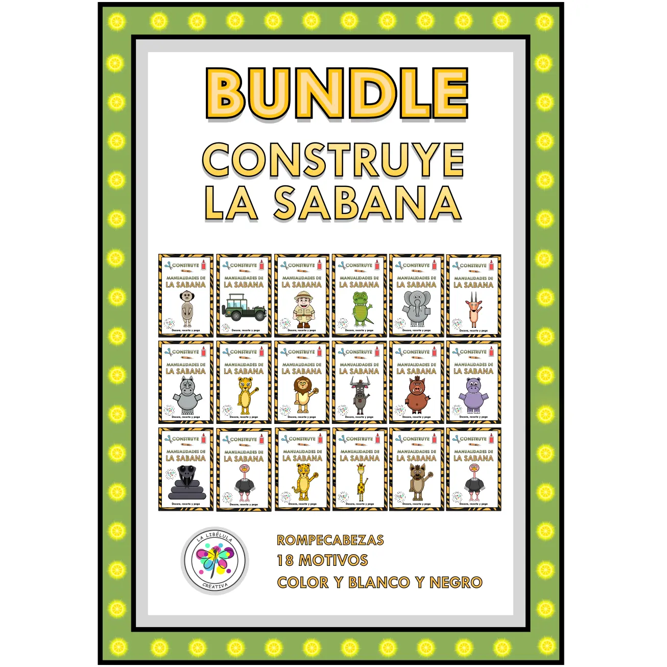 Bundle Spanish Build a Savanna's Crafts Paquete Construye Sabana Puzzle Animales Animals