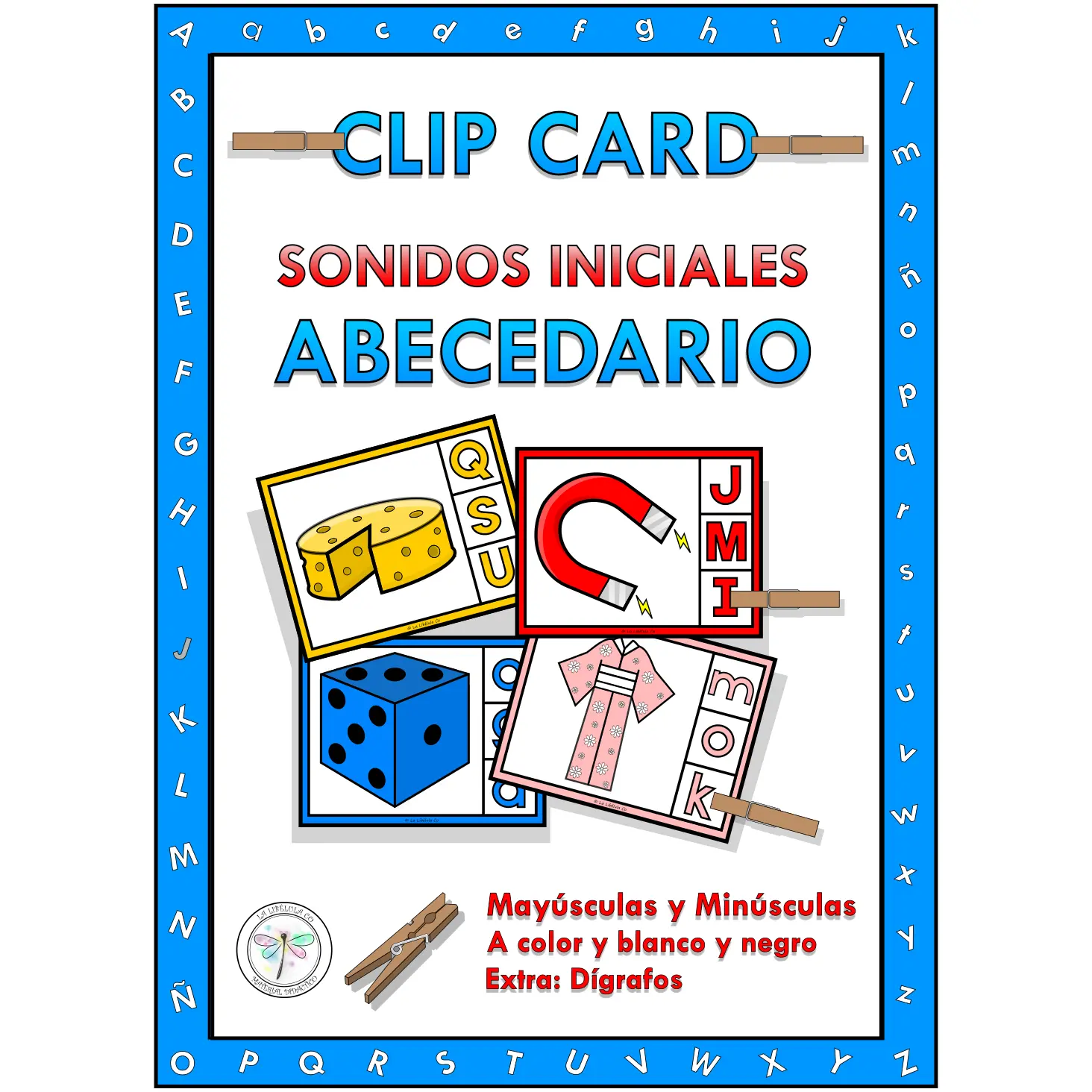 Spanish Clip Cards Beginning Sounds Alphabet Abecedario Sonidos Iniciales