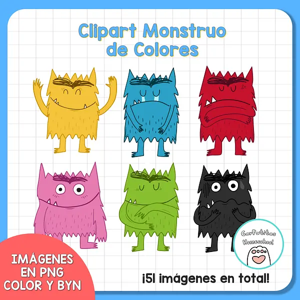 Clipart Monstruo de Colores - Color Monster Clipart (Basado en el libro de Anna Llenas)