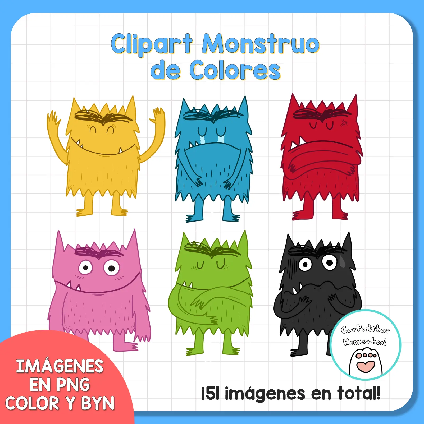 Clipart Monstruo de Colores - Color Monster Clipart (Basado en el libro de Anna Llenas)