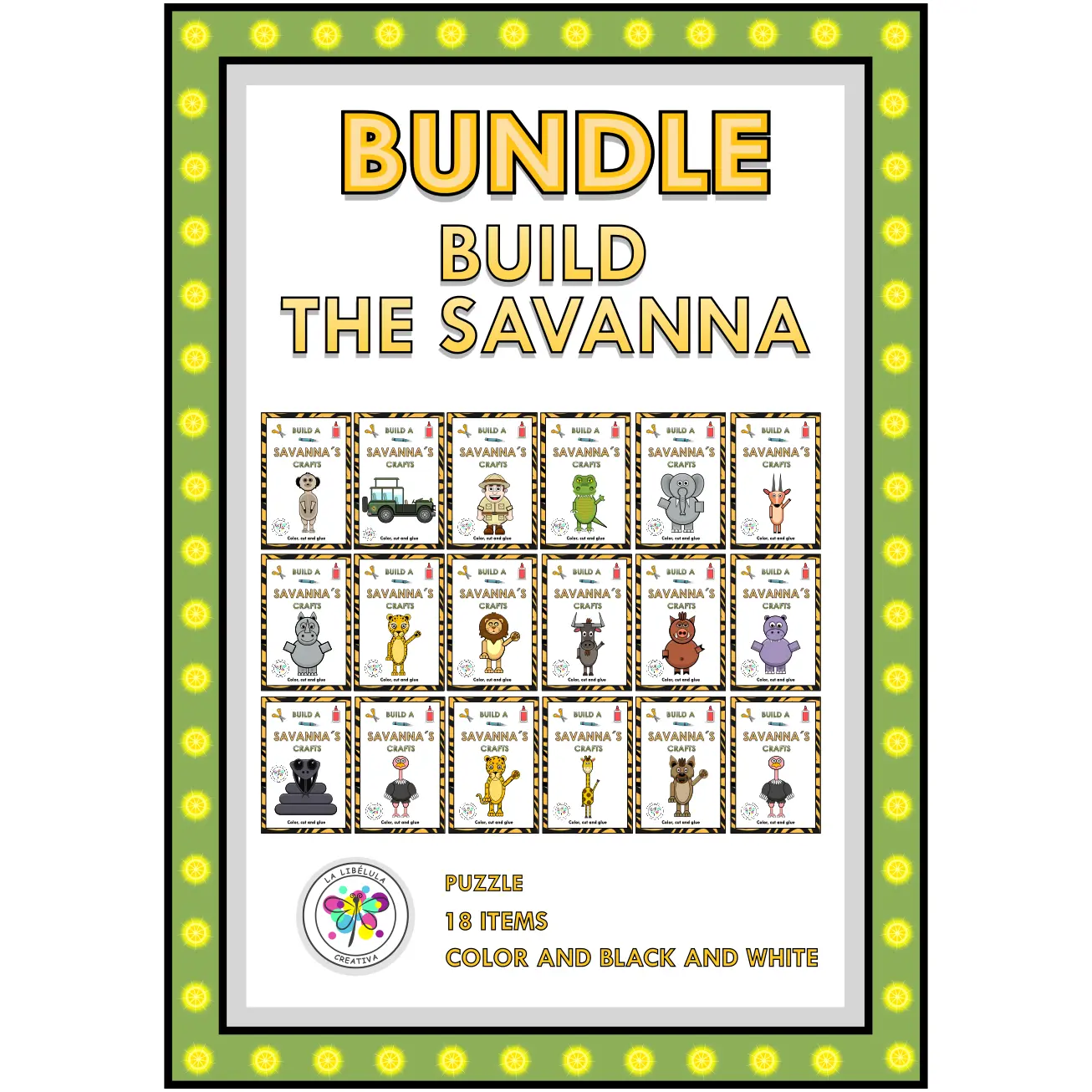 Bundle Build a Savanna's Crafts Puzzle Animals Africa Color Cut