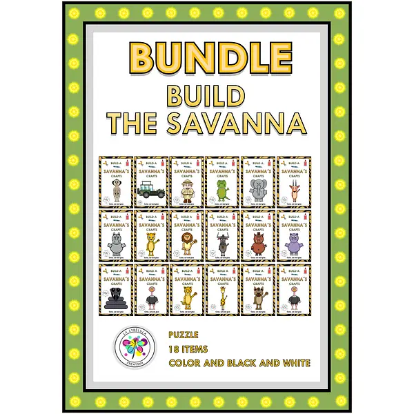 Bundle Build a Savanna's Crafts Puzzle Animals Africa Color Cut