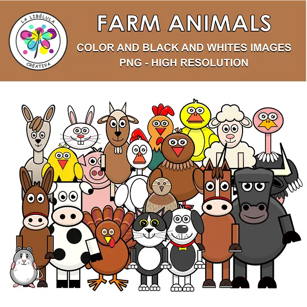 Clipart Farm Animals Color BW Domestic Pets Barn 40