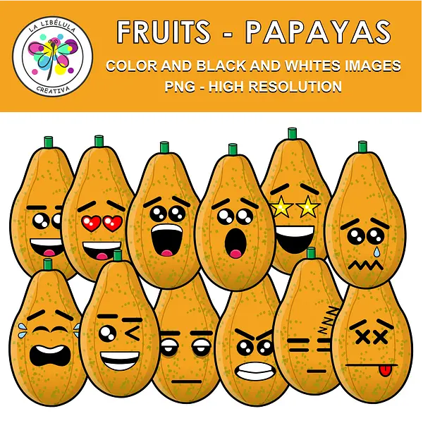 Clipart Fruits Papaya Food Color BW Healthy Emoticons Emotions