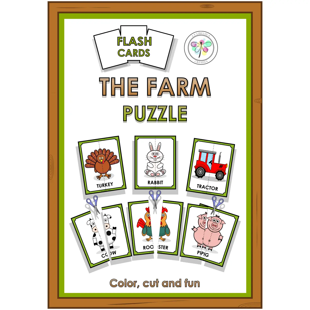 Flash Cards The Farm Animals Puzzle Cut Color Cow Rabbit