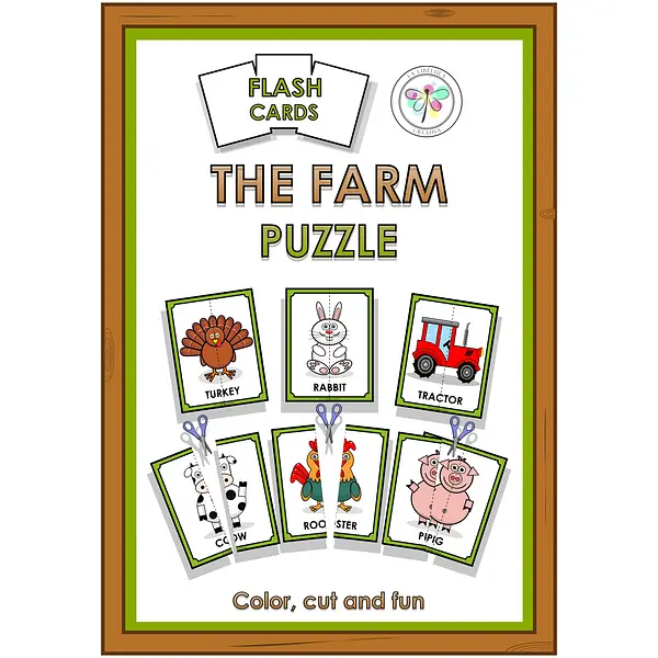 Flash Cards The Farm Animals Puzzle Cut Color Cow Rabbit