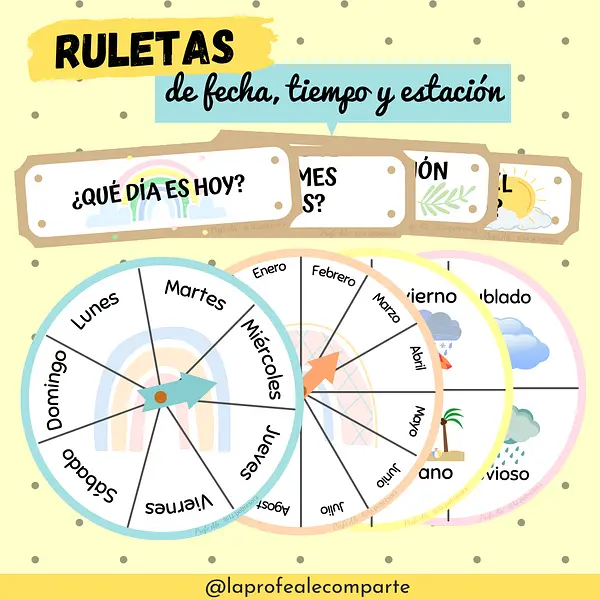 Ruletas de fecha, tiempo y estación del año/En español e inglés