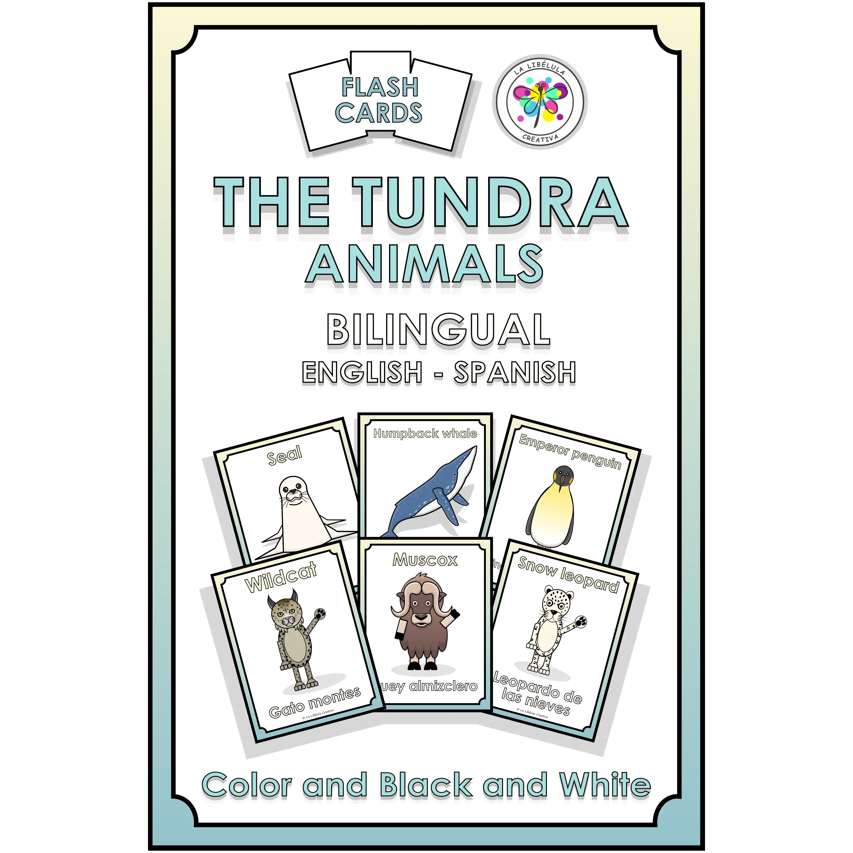 Flash Cards Tundra Animals Bilingual English Spanish Animales Snow Frio