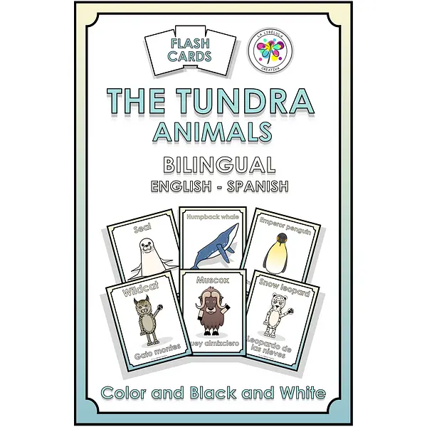 Flash Cards Tundra Animals Bilingual English Spanish Animales Snow Frio