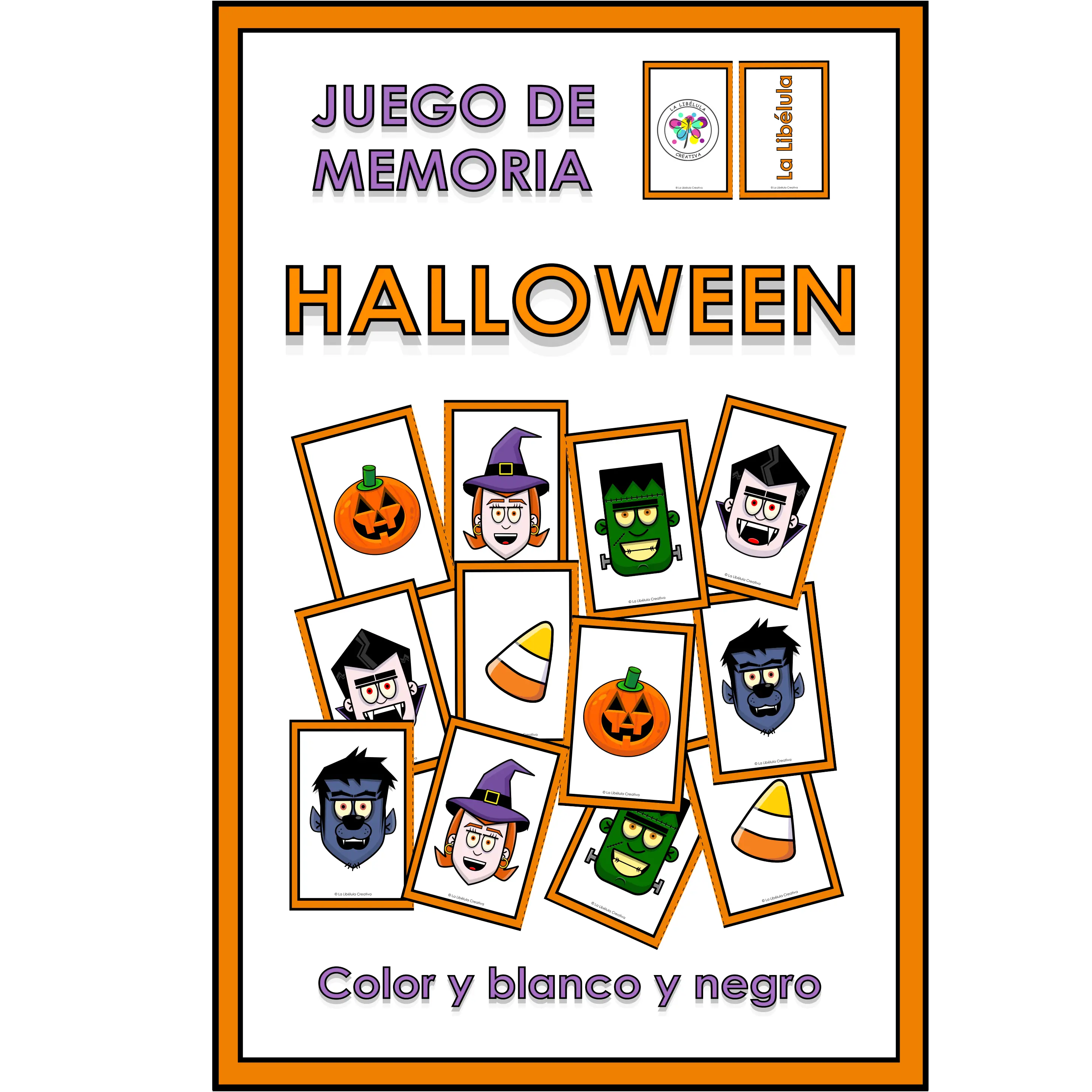 Spanish Memory Match Game Halloween Faces Pairs Parejas Juego Caras Personajes