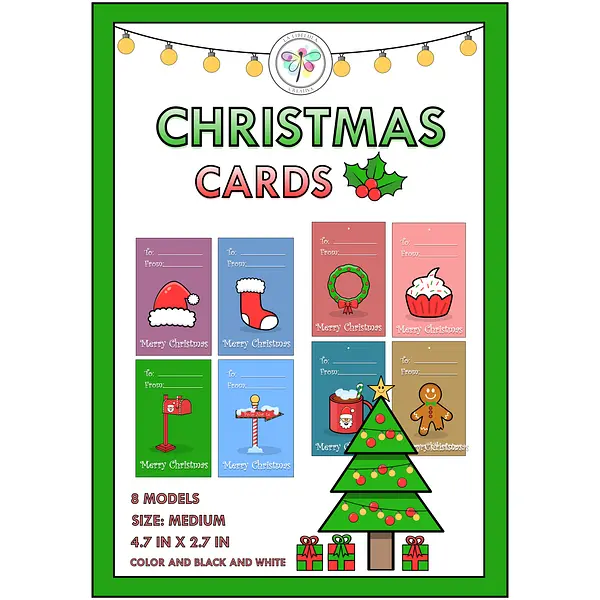 Christmas Tags Cards Gifts Santa Claus Craft Cut Color BW 3