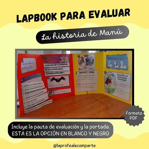 Lapbook La historia de Manú en BLANCO Y NEGRO para colorear