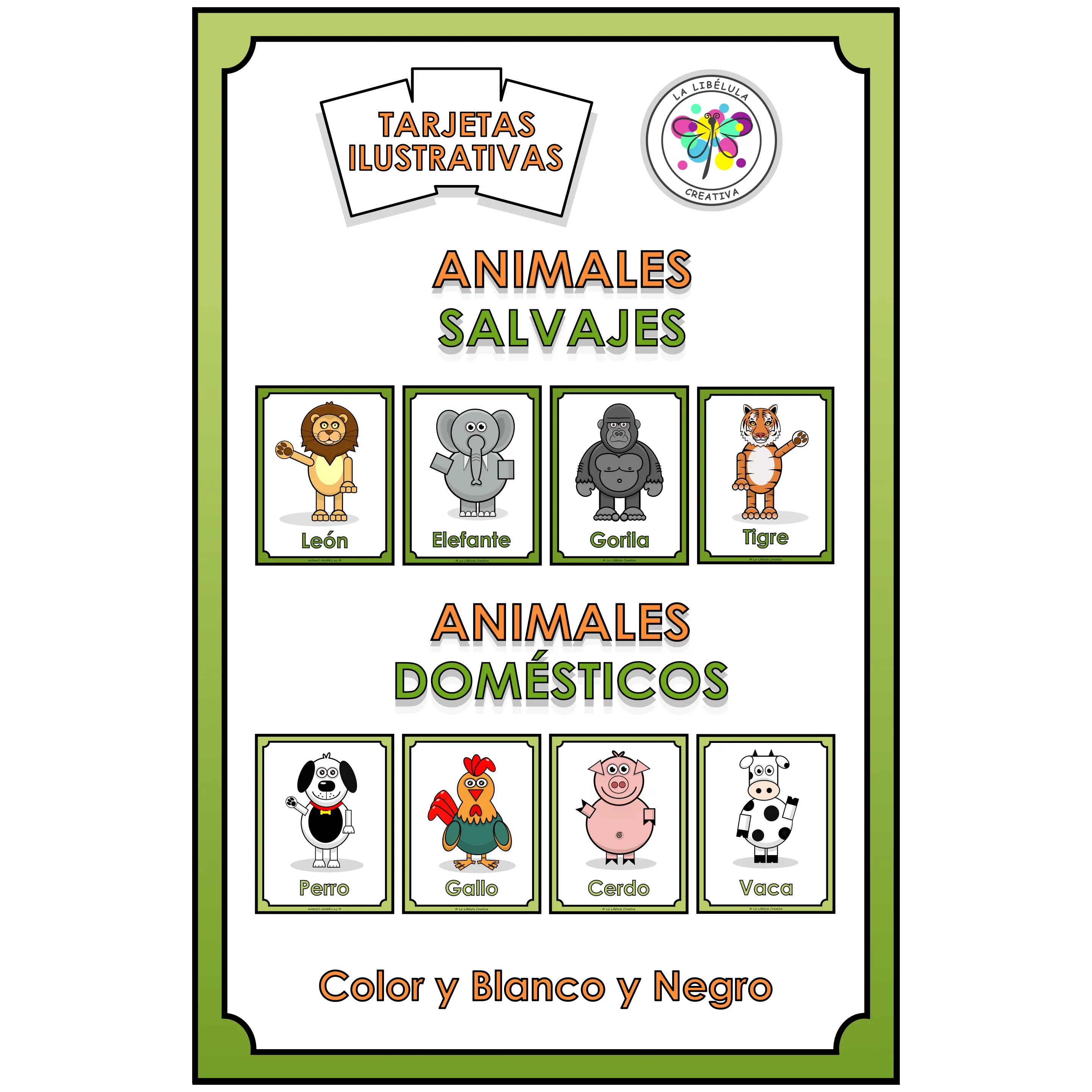 Spanish Flash Cards Animals Wild Domestic Tarjetas Animales Salvajes Domésticos