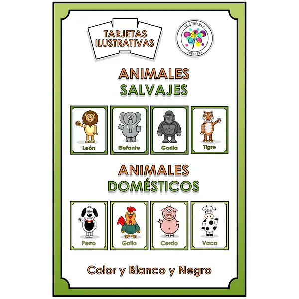 Spanish Flash Cards Animals Wild Domestic Tarjetas Animales Salvajes Domésticos