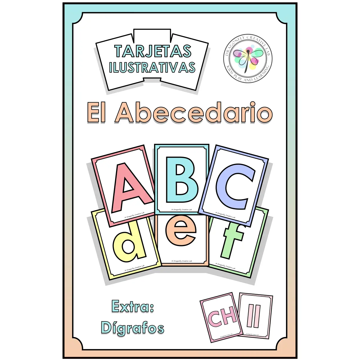 Spanish Flash Cards Alphabet ABC Digraphs Tarjetas Abecedario Dígrafos Pastel