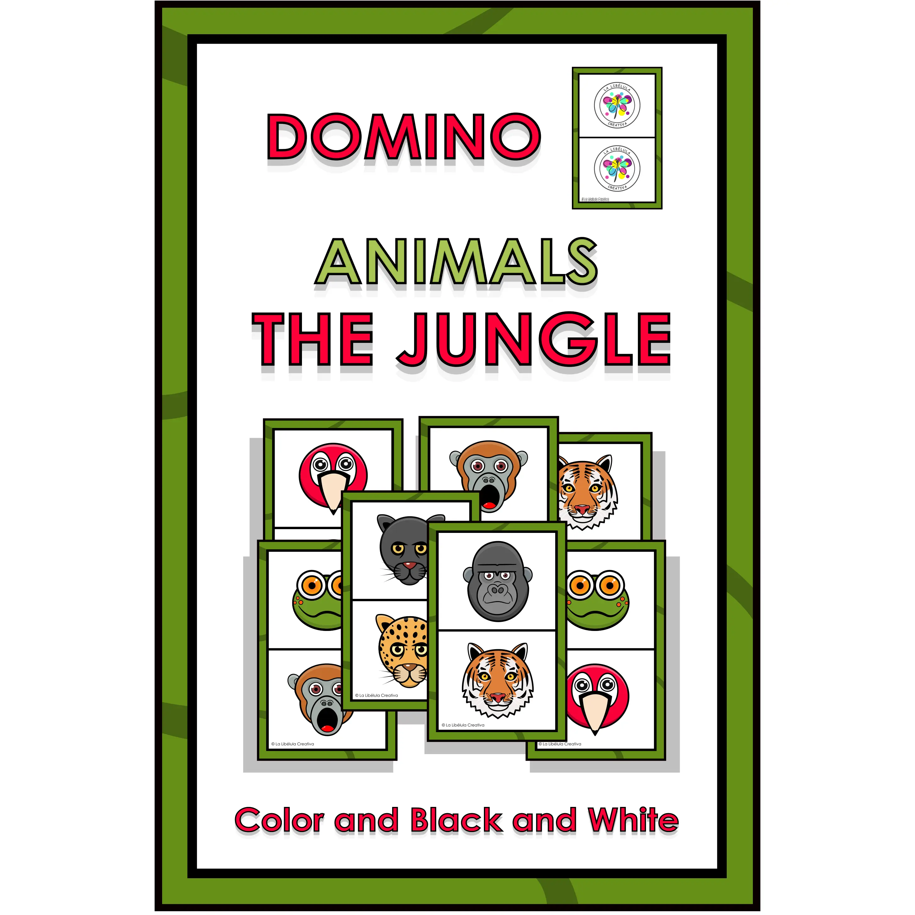 Domino Game Animals Jungle Color Cut BW Wild