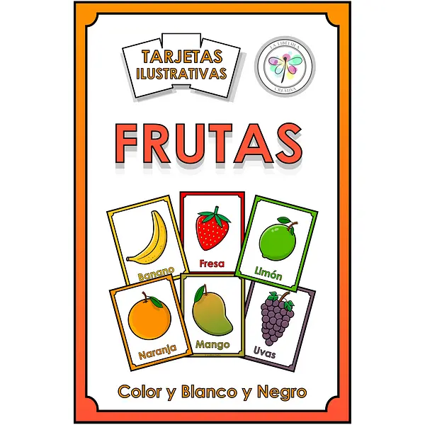 Spanish Flash Cards Fruits Tarjetas Frutas Color Cut Recortar Food Comida