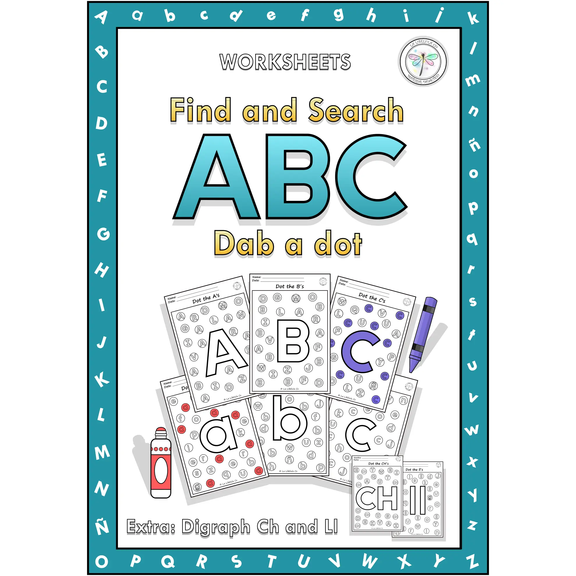 Find and Search ABC Dab a Dot Alphabet Spanish version Color the letters