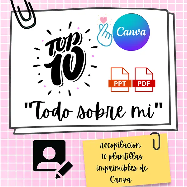 10 plantillas TODO SOBRE MI imprimibles de Canva
