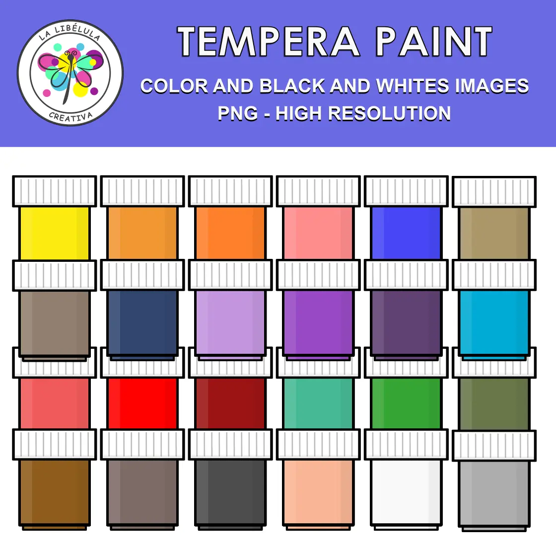 Clipart Colored Tempera Paint School Supplies Color BW 25 Set