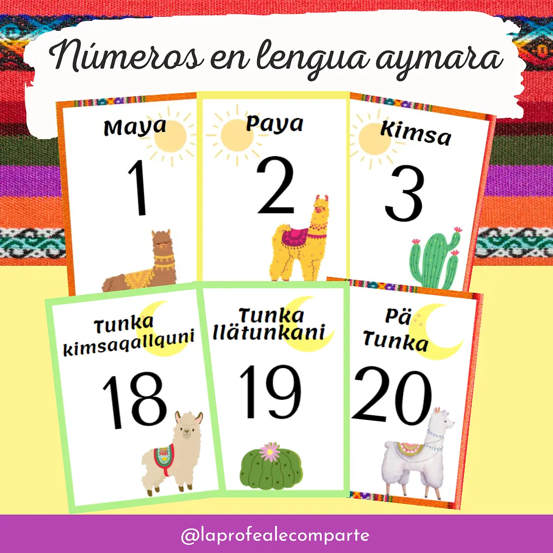 Carteles de Números en lengua aymara @laprofealecomparte.png