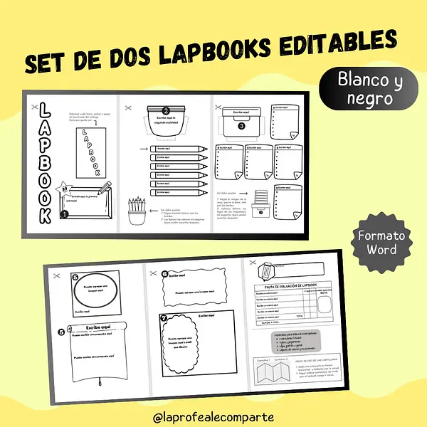 Set de dos lapbooks editables BLANCO Y NEGRO para colorear