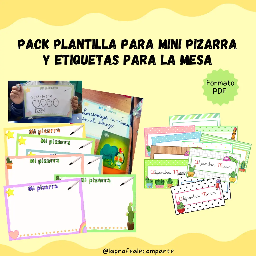 Pack Plantilla para mini pizarra y etiquetas para la mesa