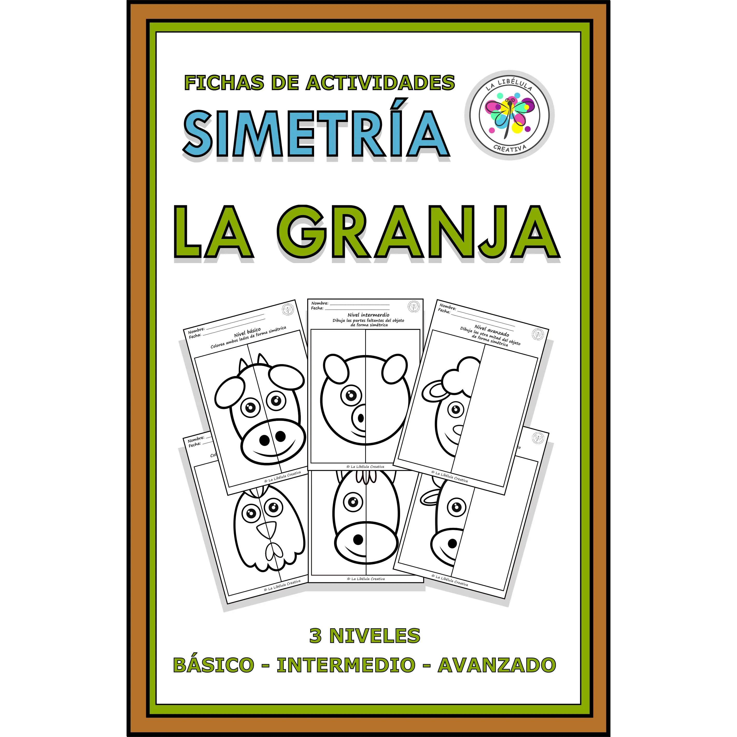 Spanish Worksheets Simetry Farm Animals Simetría Granja Animales Color