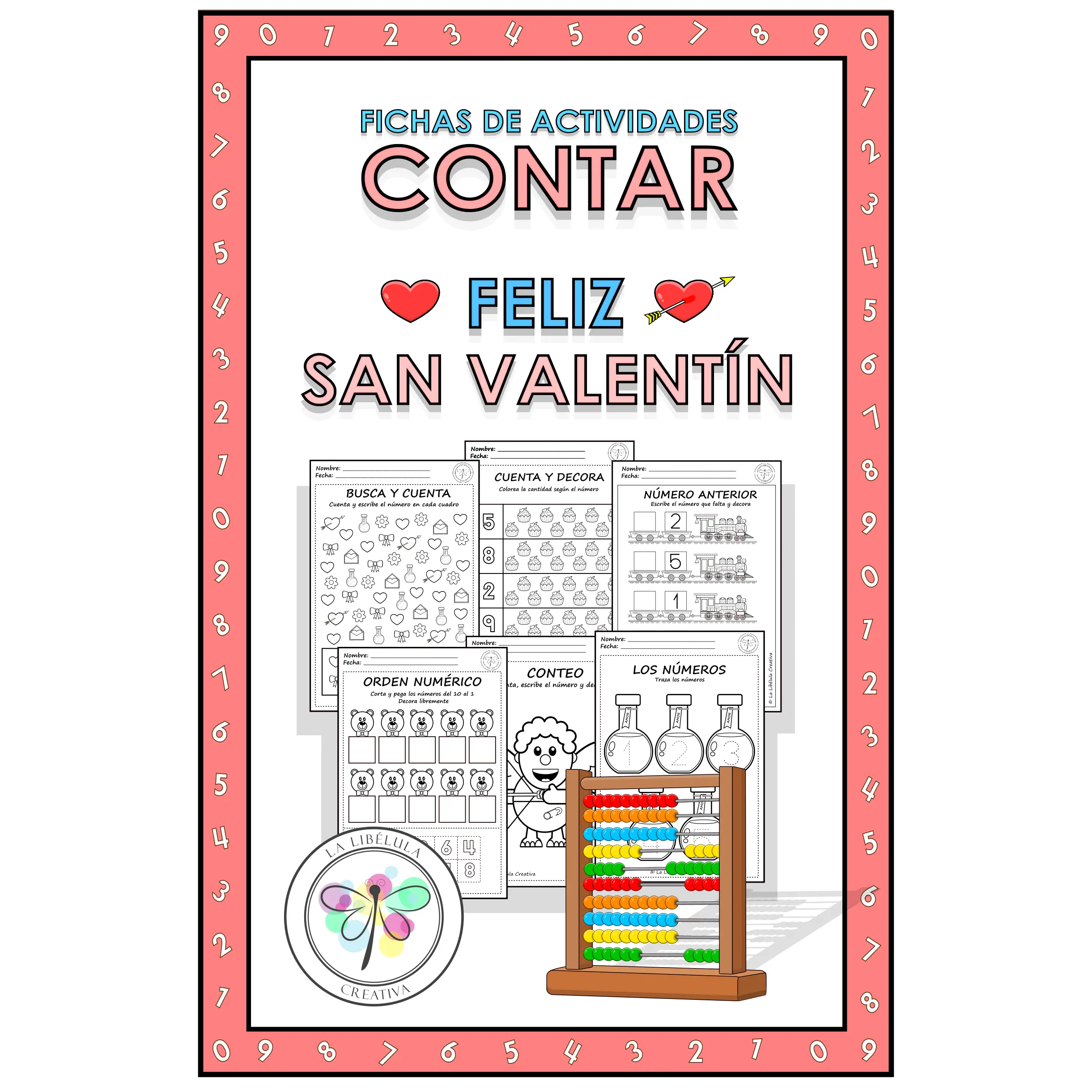 Spanish Count Numbers Color Valentine's Day Contar Números Colorear San Valentín