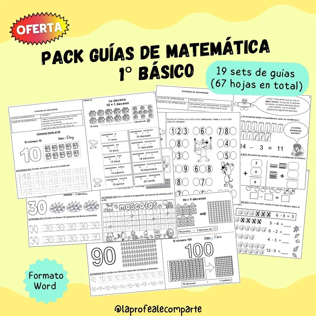 Pack Guías Matemática 1° básico @laprofealecomparte