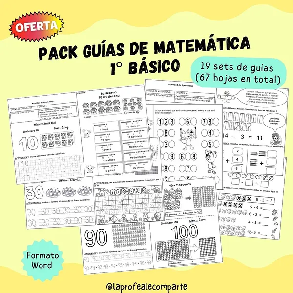 Pack Guías Matemática 1° básico @laprofealecomparte