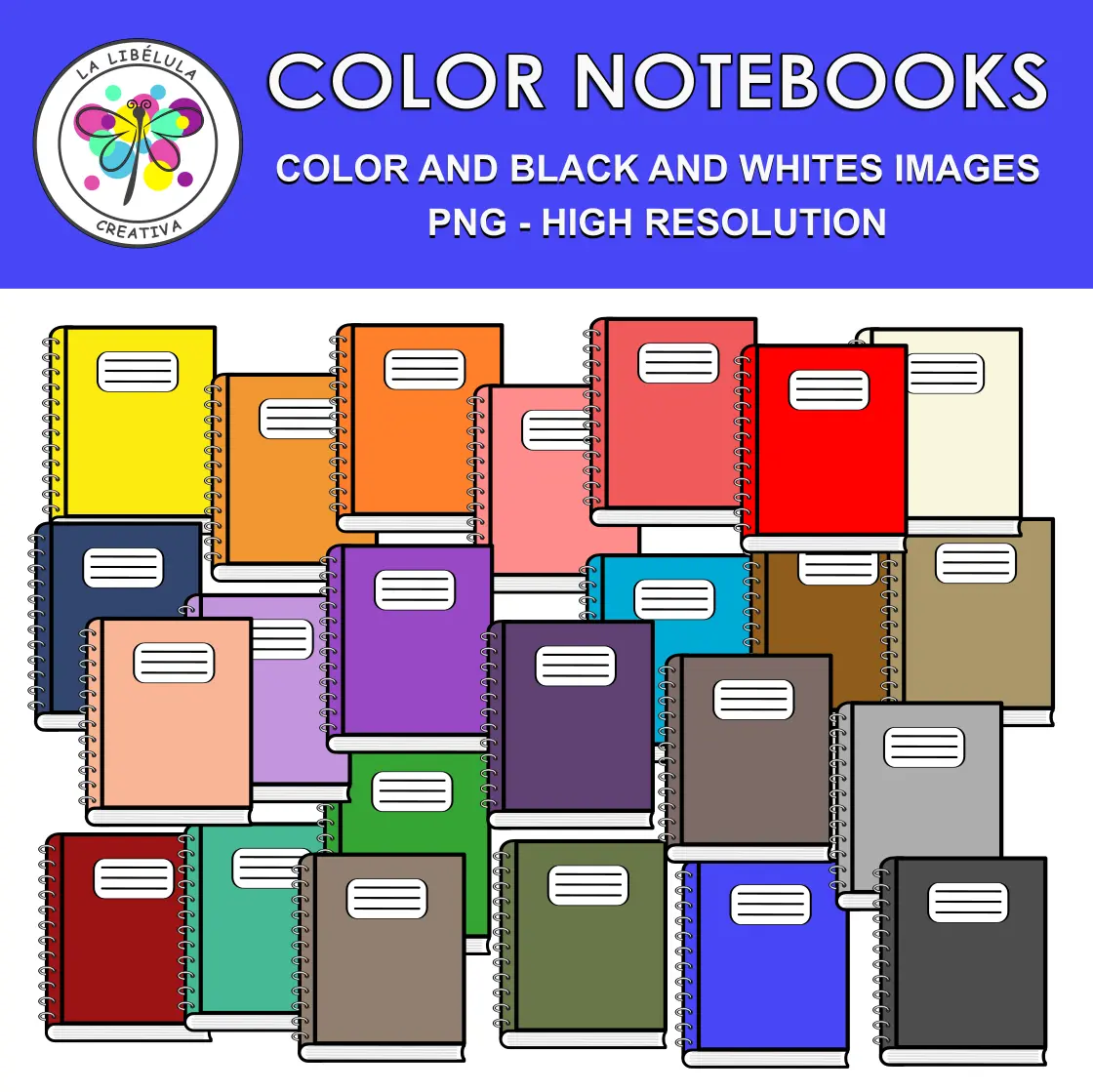 Clipart Colored Spiral Notebook School Supplies Color BW 25 Set