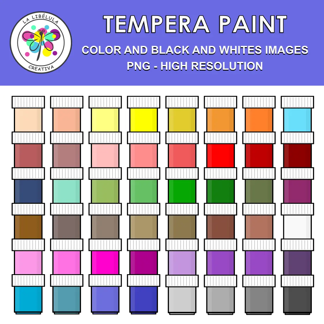 Clipart Colored Tempera Paint School Supplies Color BW 49 Set