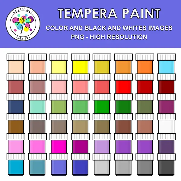 Clipart Colored Tempera Paint School Supplies Color BW 49 Set