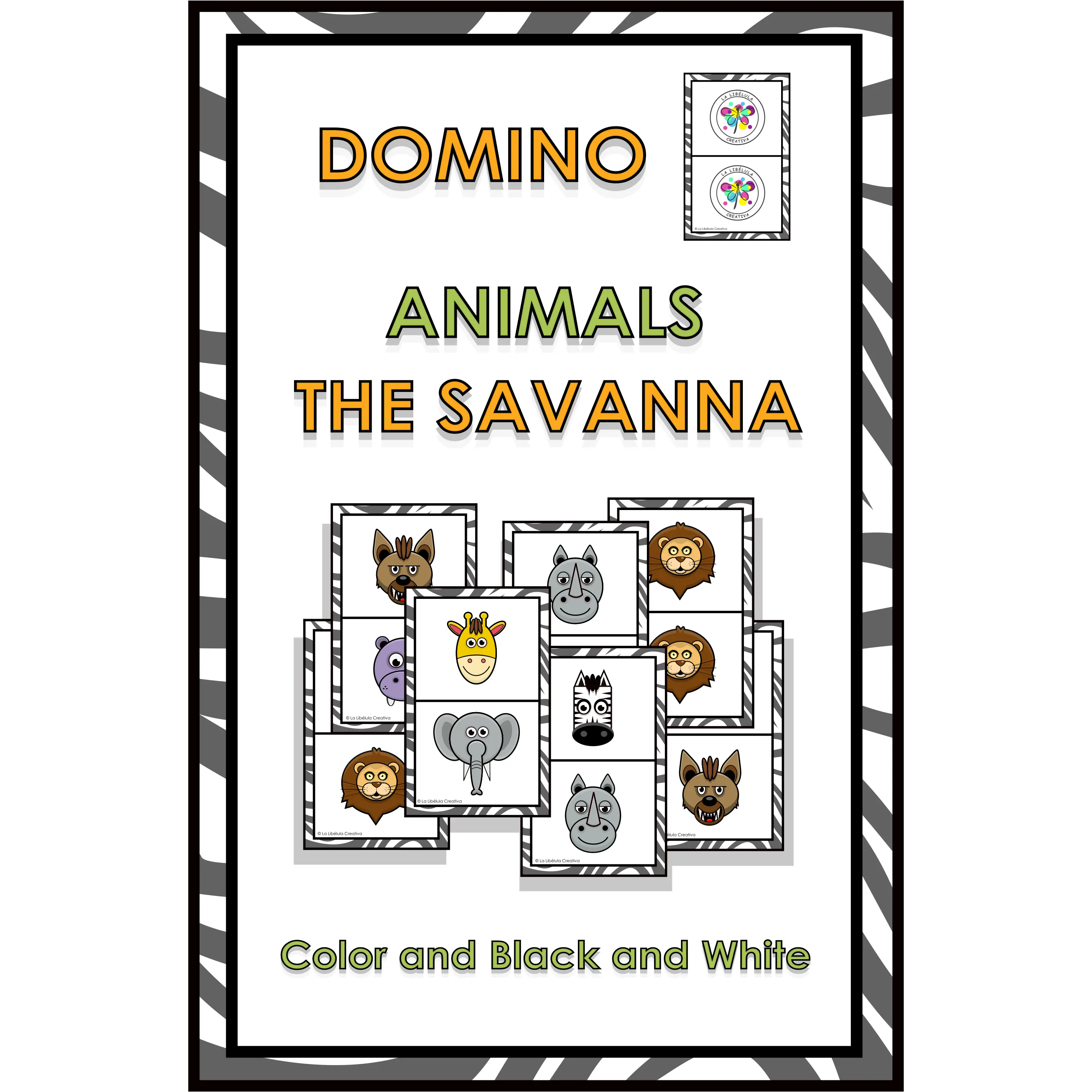 Domino Game Animals Savanna Color Cut BW Wild