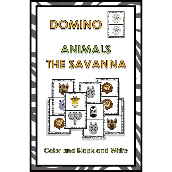 Domino Game Animals Savanna Color Cut BW Wild