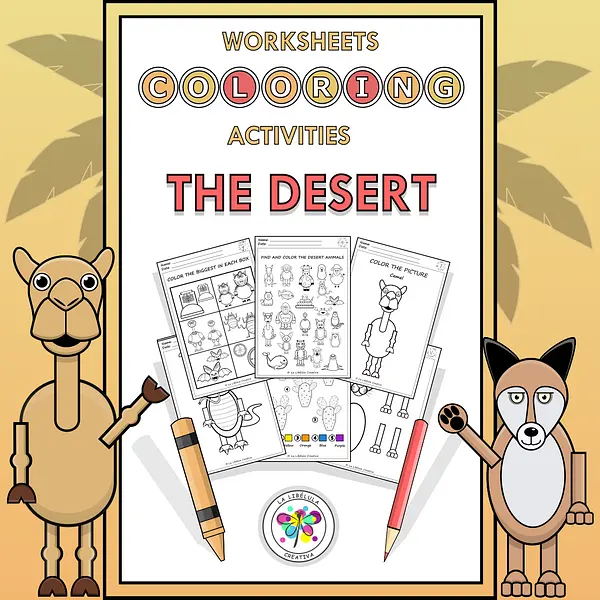 Worksheets Coloring Activities Desert Wild Animals Color Decorate Paint Cut BW