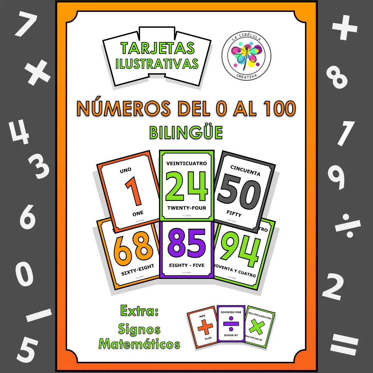 Flash Cards Numbers 1 to 100 English Spanish Signs Math Bilingual Halloween