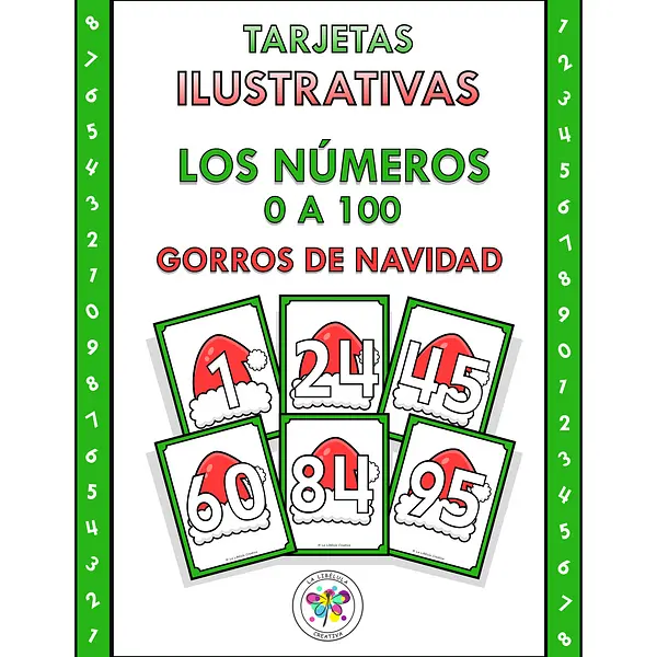 Spanish Flash Cards Christmas Numbers 0 to 100 Tarjetas Números Navidad