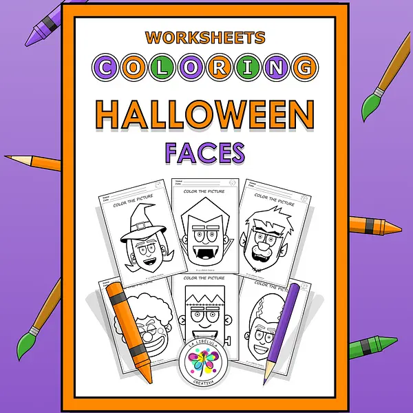 Coloring Worksheets Faces Characters Halloween October Decorate Witch Vampire BW