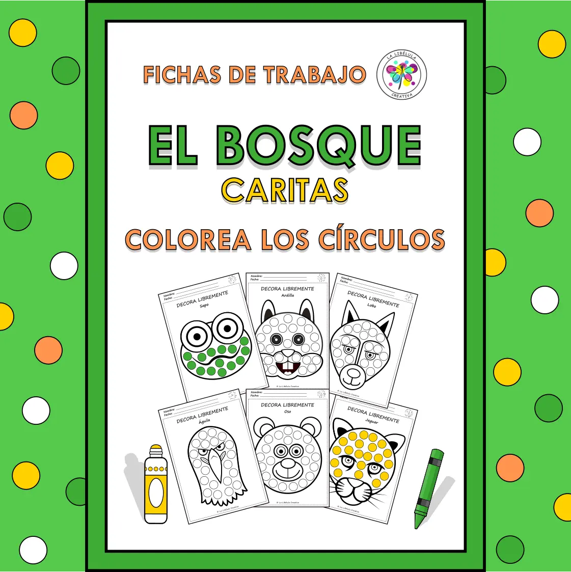 Spanish Worksheets Coloring Forest Animals Dot a Dot Colorear Bosque Animales