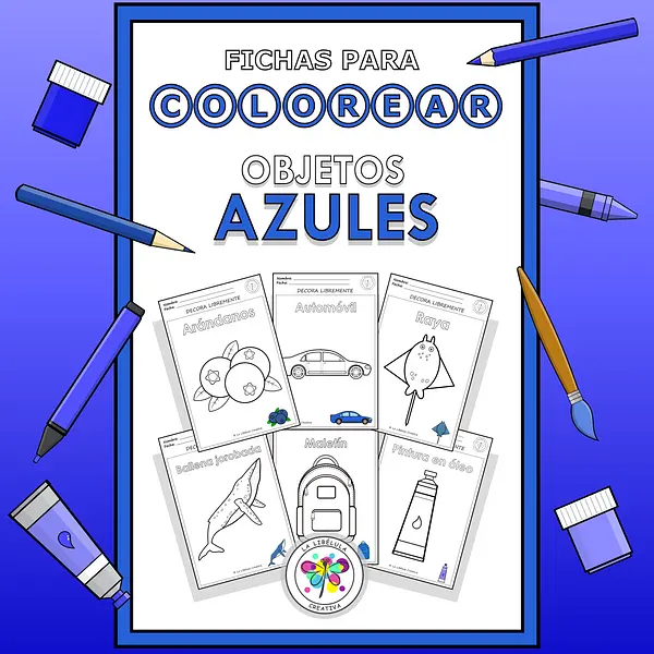 Spanish Worksheets Coloring Objects Blue Colorear Objetos Color Azul NO PREP