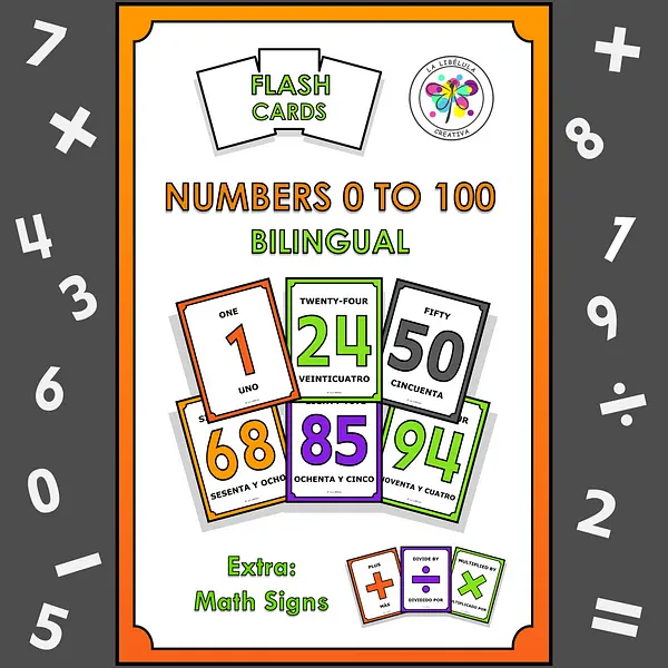 Flash Cards Numbers 1 to 100 English Spanish Signs Math Halloween Bilingual