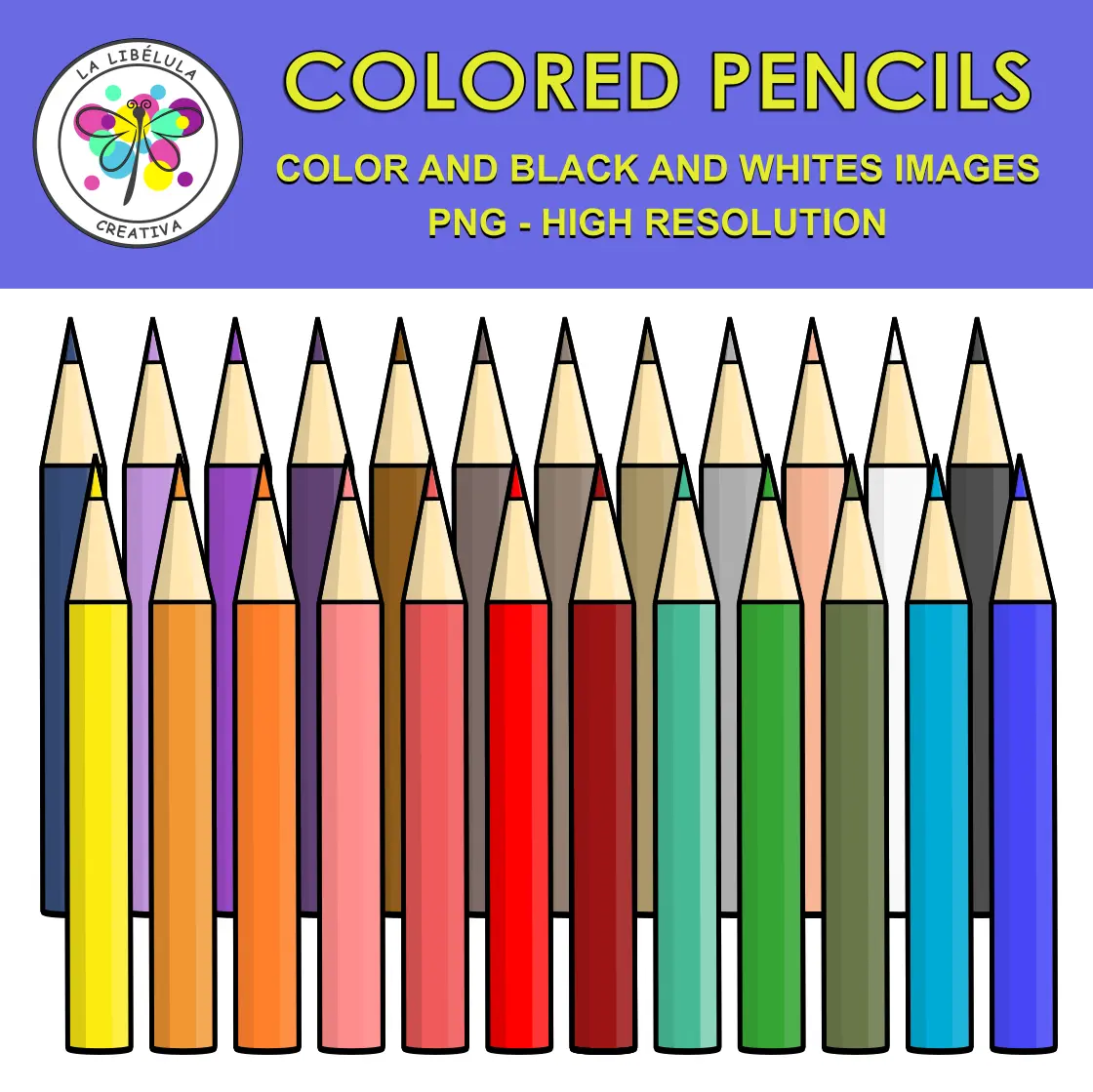 Clipart Colored pencils School Supplies Color BW 25 Set