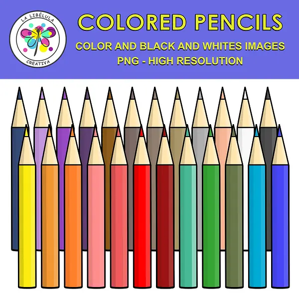 Clipart Colored pencils School Supplies Color BW 25 Set