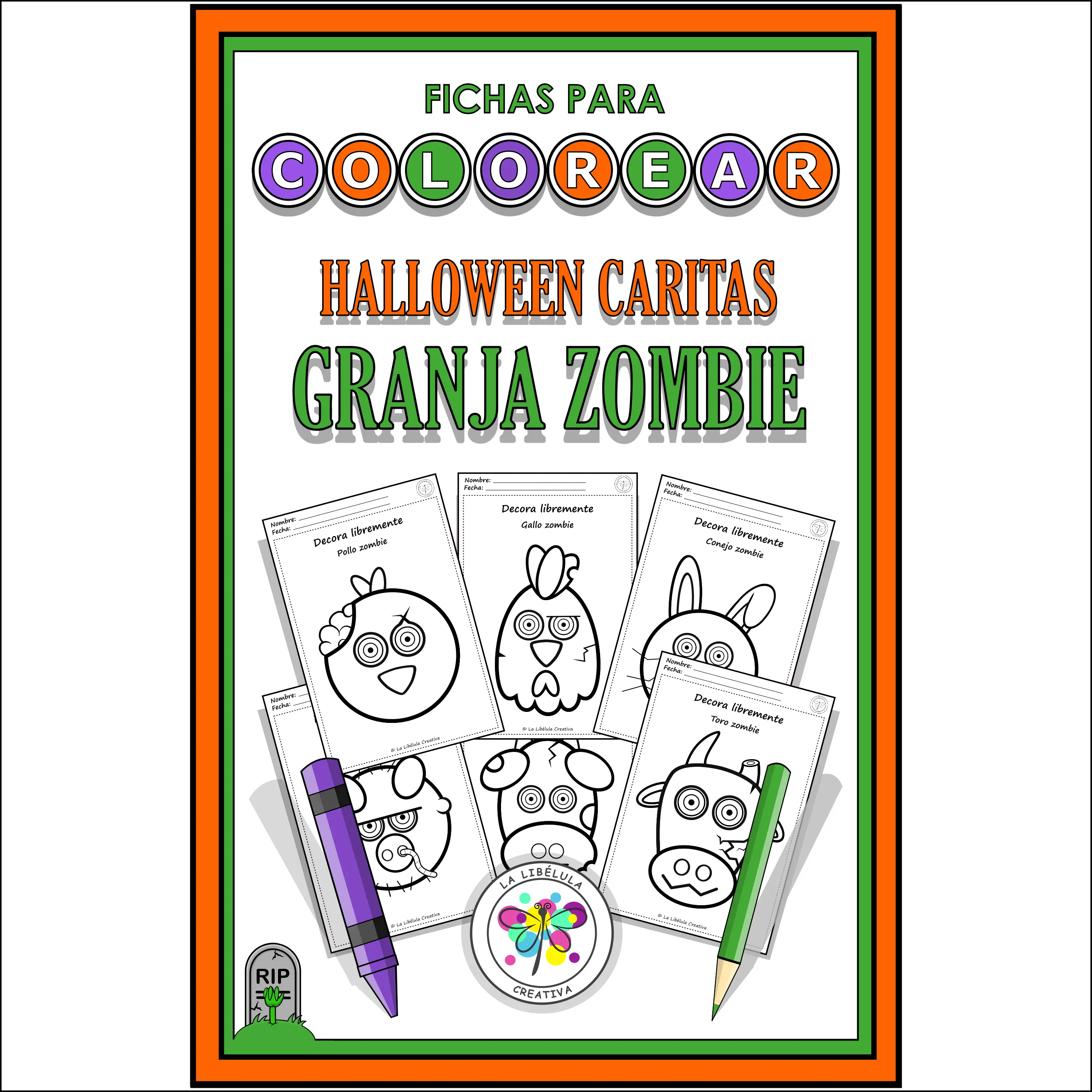 Spanish Coloring Halloween Farm Animals Zombie Colorear Granja Animales Caras