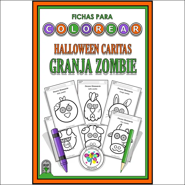 Spanish Coloring Halloween Farm Animals Zombie Colorear Granja Animales Caras