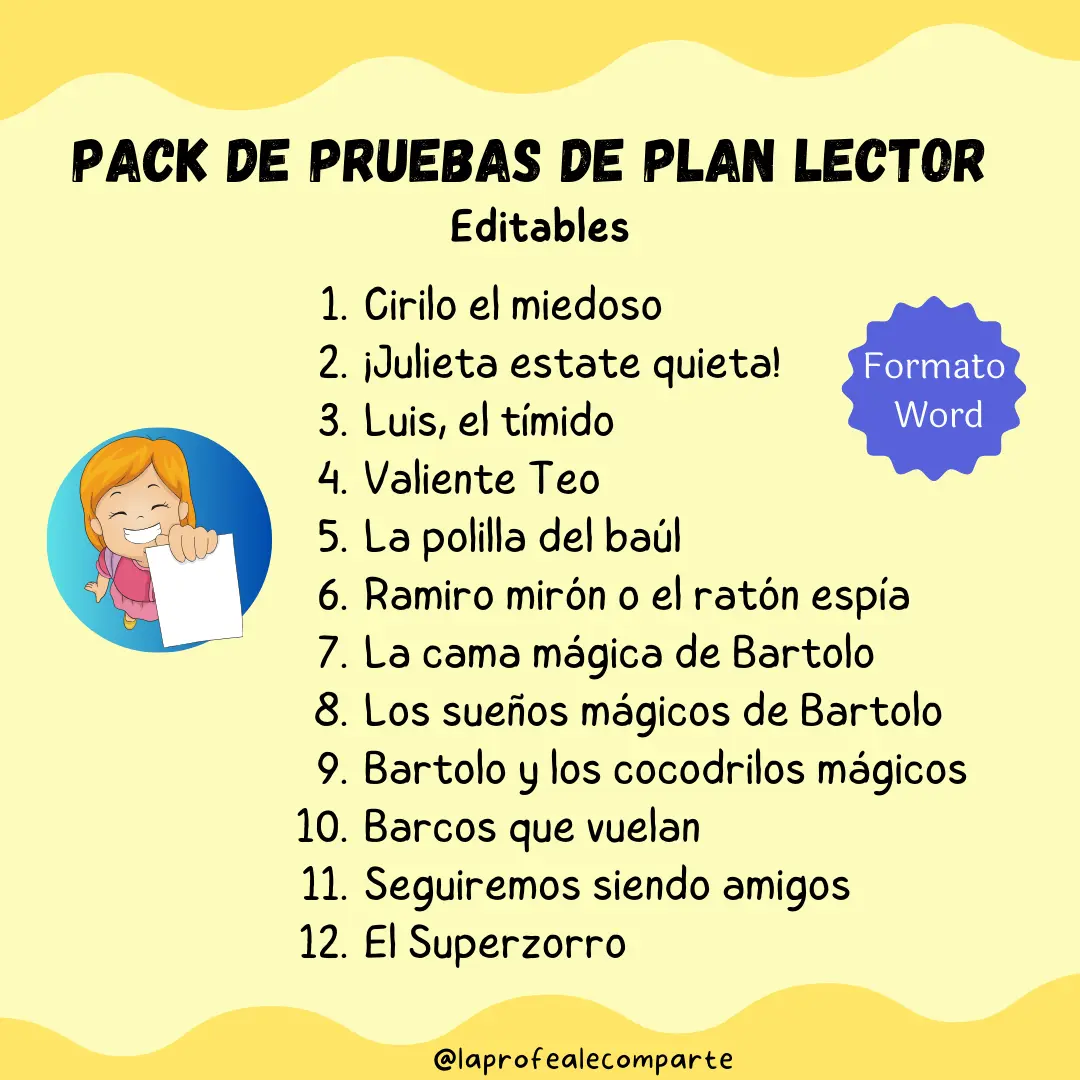 Pack de 12 pruebas de plan lector