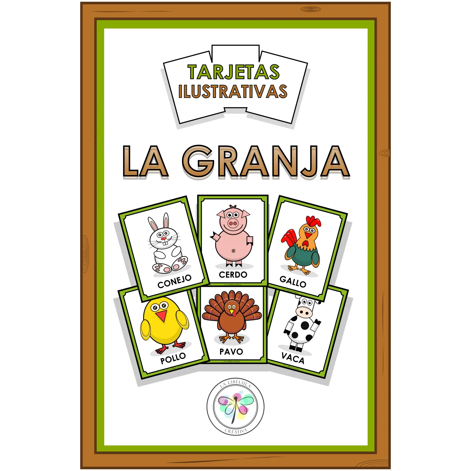 Spanish Flash cards farm animals Tarjetas ilustrativas granja animales Color