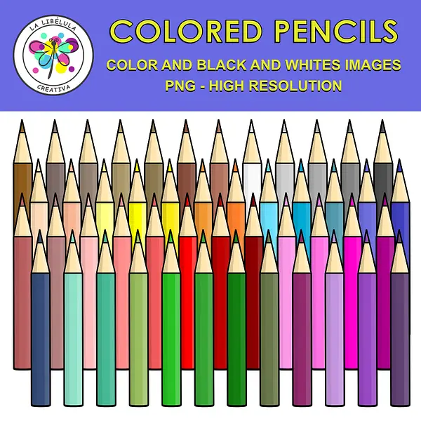 Clipart Colored pencils School Supplies Color BW 49 Set